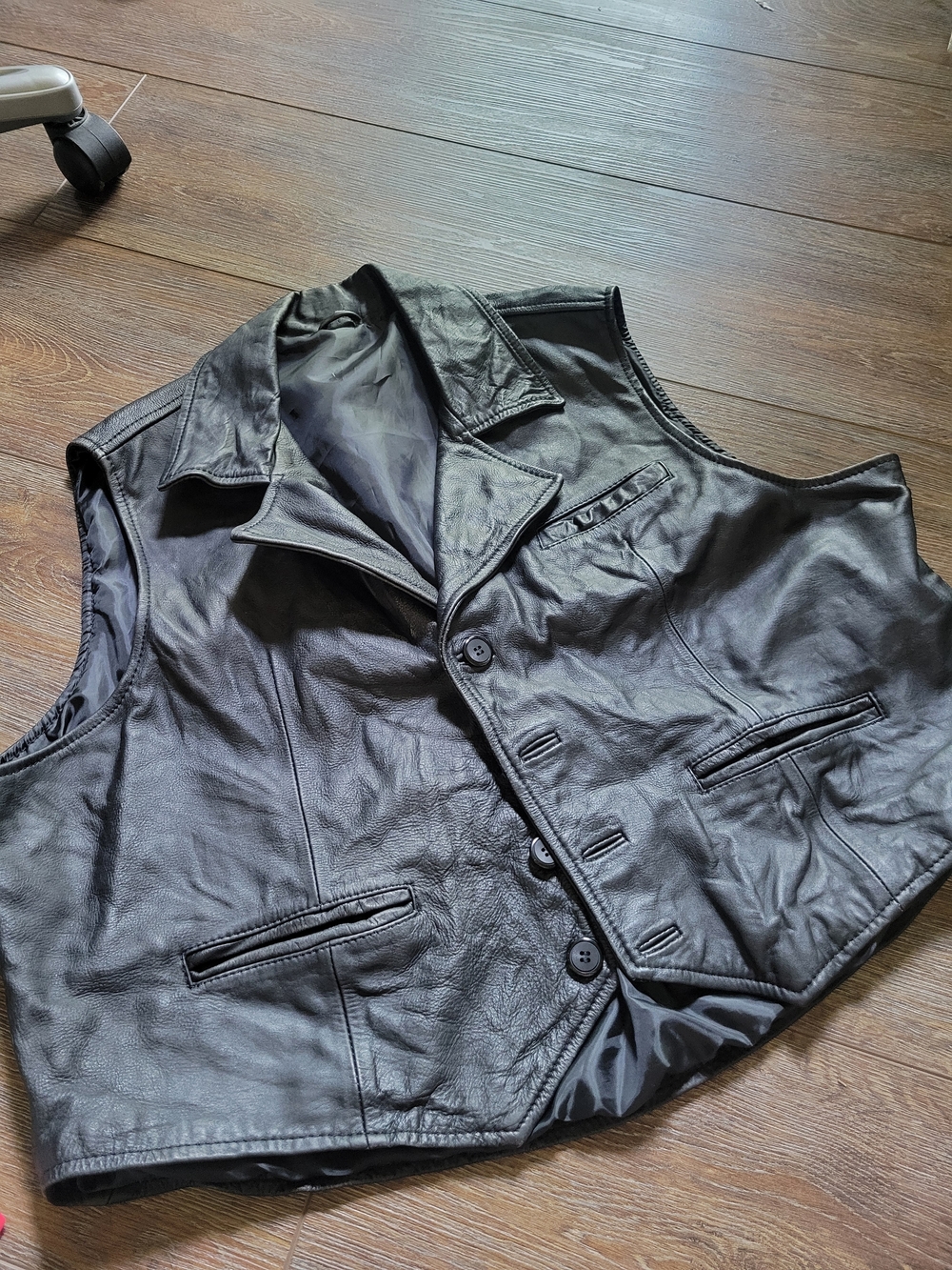 Men's Black Leather Button-Front Vest